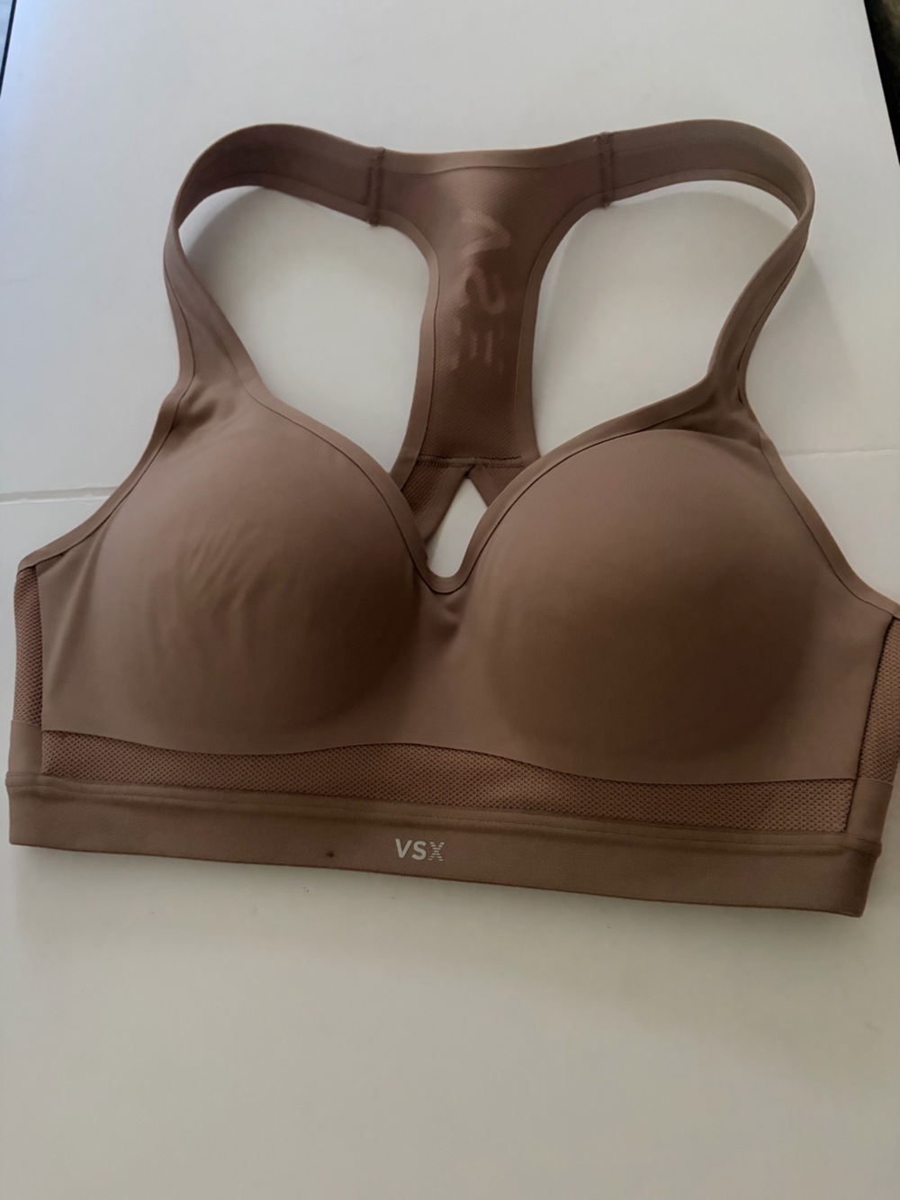 Victoria Secret Sports Bra nude 34DD Medium Support Knockout Front Closure